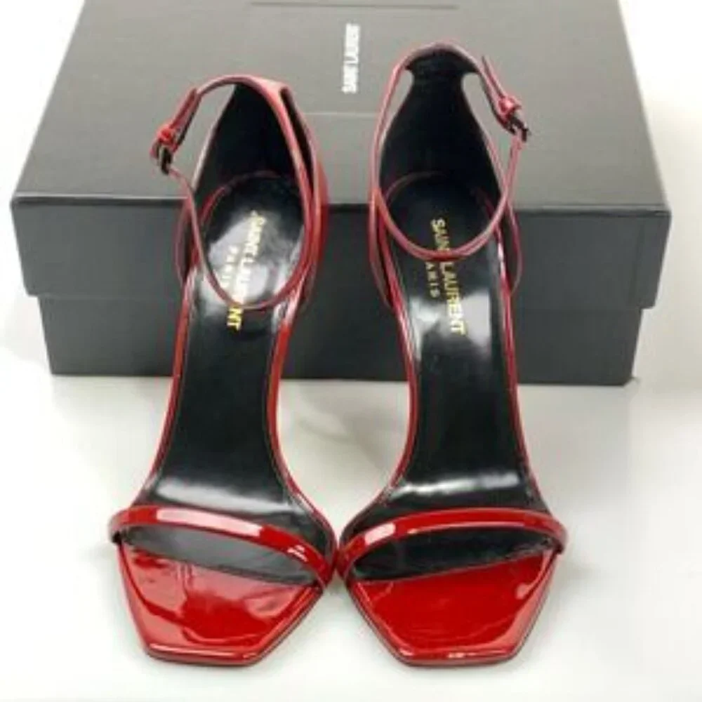 NIB Saint Laurent Opyum 110 in Patent Leather Heeled Sandal Red - Picture 6 of 15